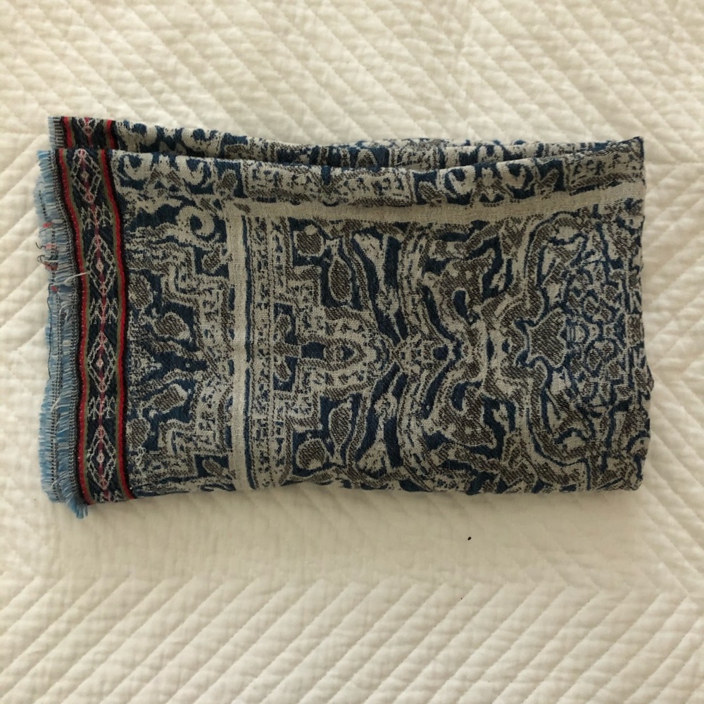 Blue and White Cotton Blend Infinity Scarf